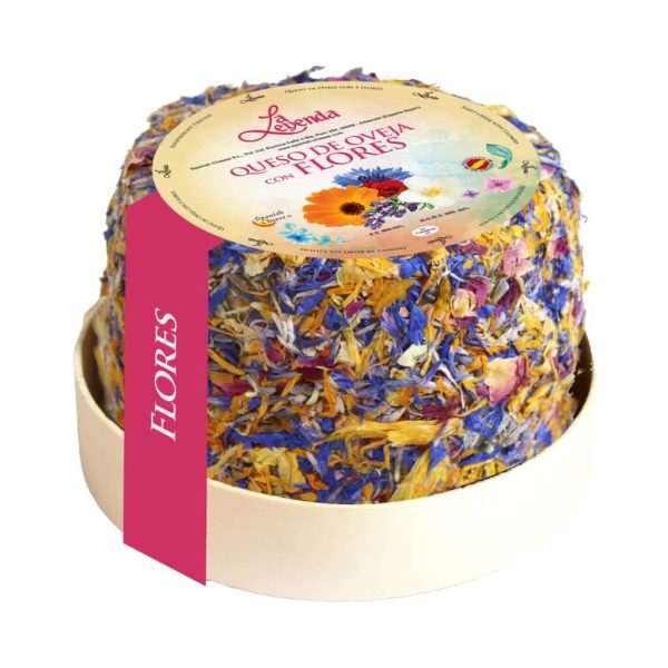 QUESO DE OVEJA CURADO CON FLORES COMESTIBLES BABY SOBRE CAJA DE MADERA SPANISH CHEESE 390G
